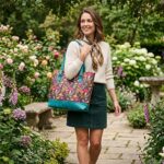 tote bag featuring a teal and mushroom faux leather