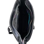 inside handmade tote bag featured in back and northern lights faux leather with dual strap